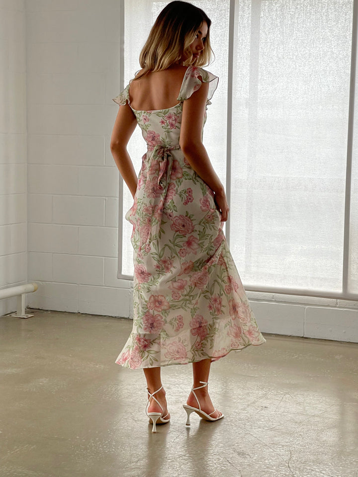 valentina maxi dress- floral silk chiffon and silk lining. 