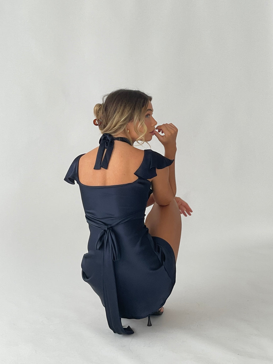 Navy mini dress with tie up back