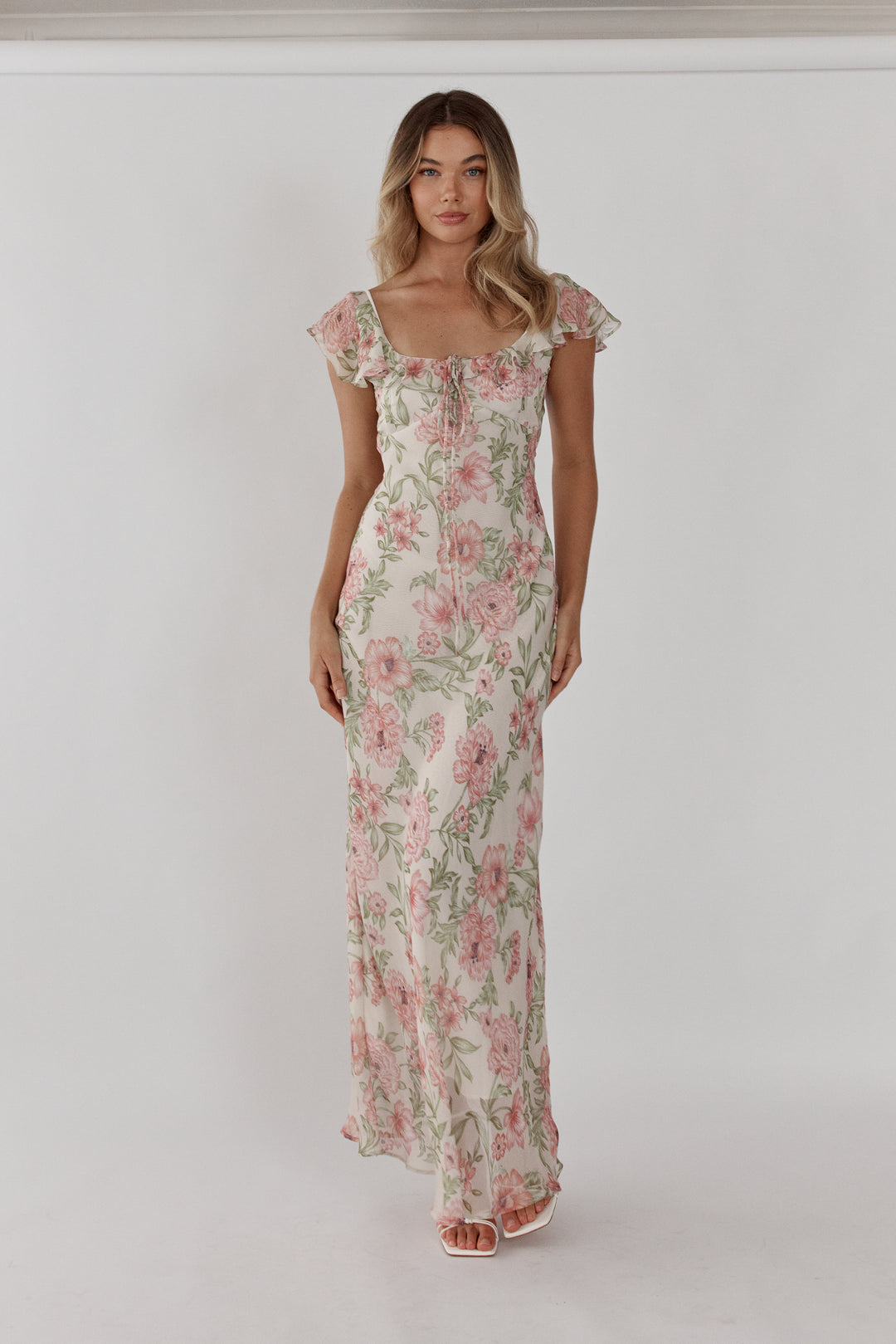 Floral silk maxi dress australian made in a vintage floral print