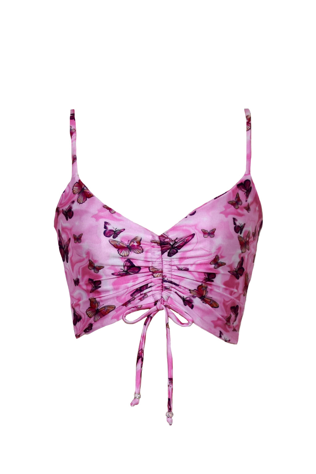 Pink butterfly crop top- ruched center